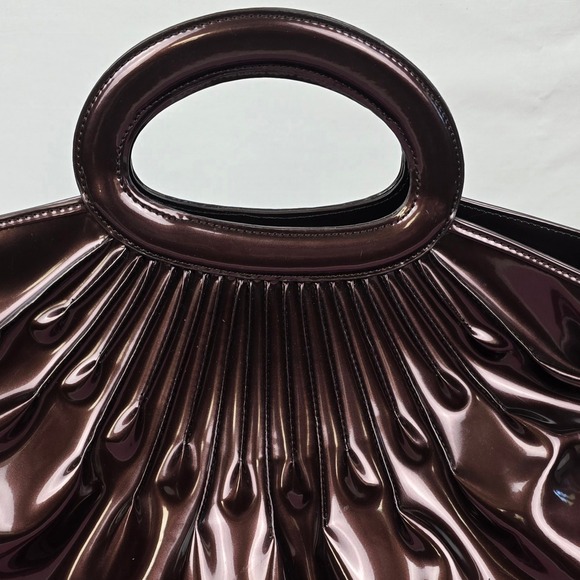 Beijo Luxe Metallic Bronze Patent Pleated Satchel Handbag Crossbody Bag Large - Picture 2 of 16